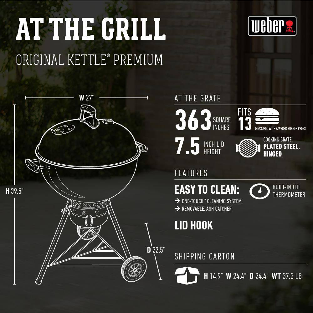 Weber Original Kettle Premium 22 in. Charcoal Grill in Black with Built-In Thermometer 14401001