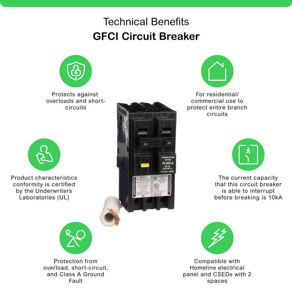 Square D Homeline 20 Amp 2-Pole GFCI Circuit Breaker HOM220GFIC