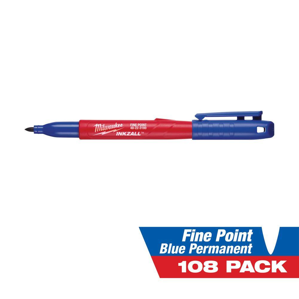 Milwaukee INKZALL Blue Fine Point Jobsite Permanent Marker (108-Pack) 48-22-3180-108X
