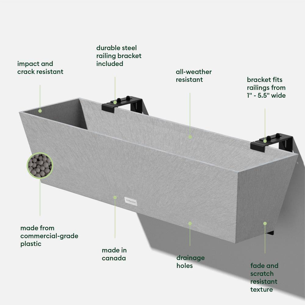 Veradek Pure Medium Gray Plastic Rectangular Railing Planter Box with Drainage Holes (36 in. L x 10 in. W x 11 in. H) (2-Pack) WBRLV36C-2PK