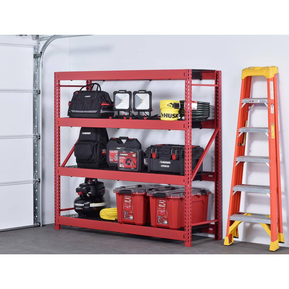 Husky 4-Shelf Metal Industrial Duty Freestanding Garage Storage Shelving Unit in Red (77 in. W x 72 in. H x 24 in. D) N2W772472W4R