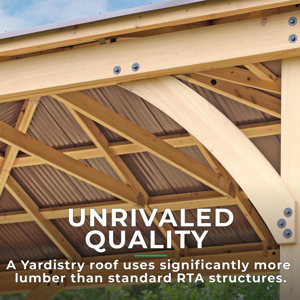 Yardistry Meridian 12 ft. x 14 ft. Premium Cedar Outdoor Patio Shade Gazebo with Architectural Posts and Brown Aluminum Roof YM11772