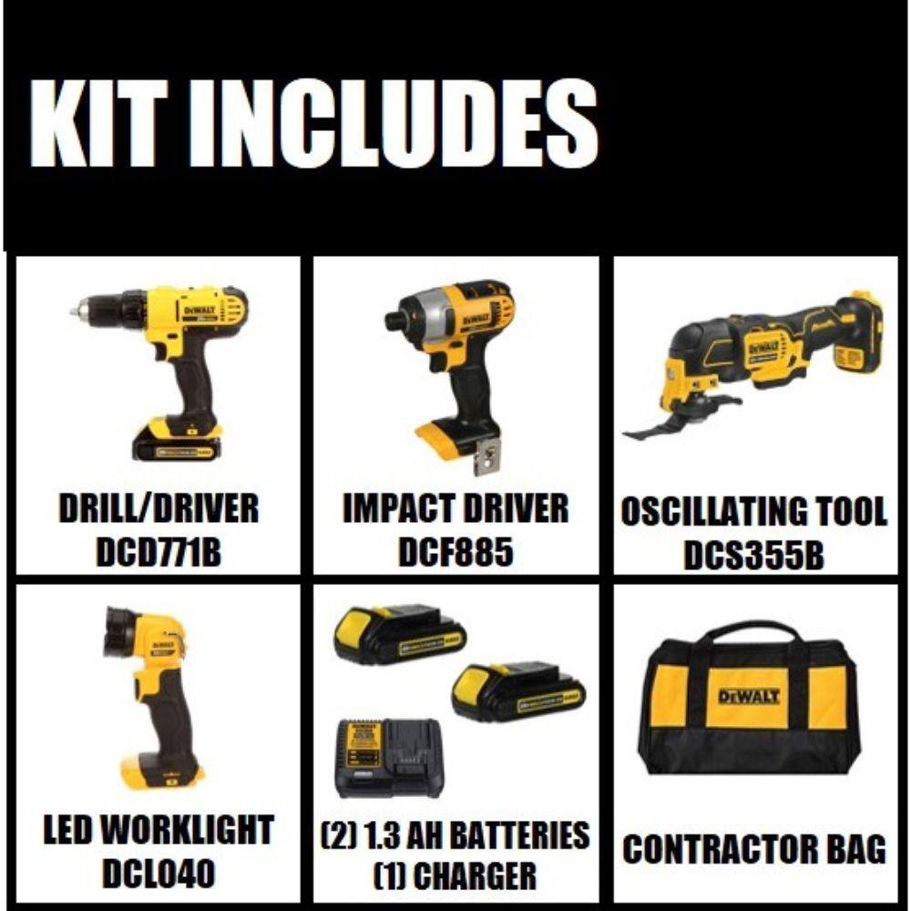 DEWALT 20V MAX Cordless 4 Tool Combo Kit with (2) 20V 1.5Ah Batteries and Charger DCK444C2