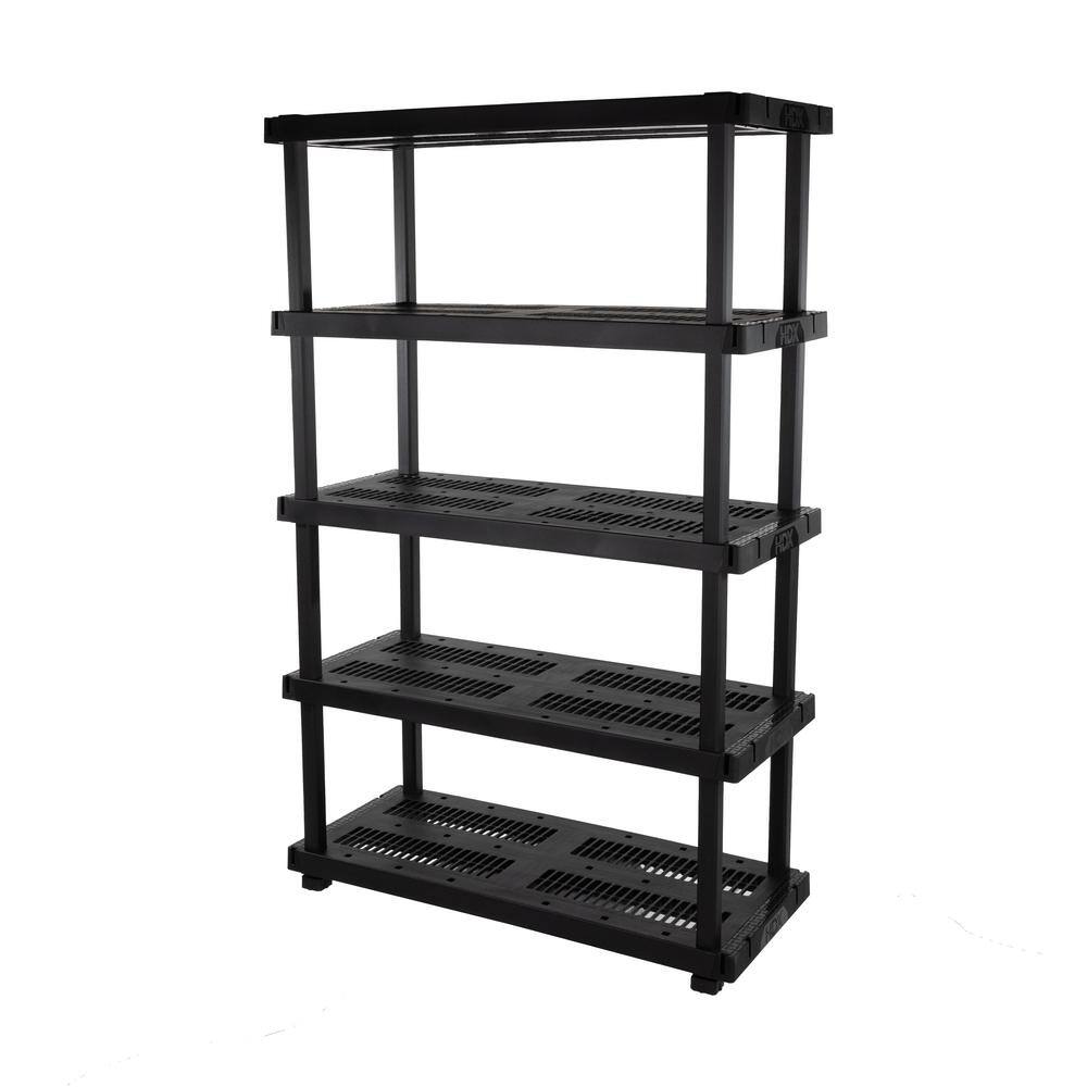 HDX 5 Tier Plastic Adjustable Garage Storage Shelving Unit in Black (48 in. W x 75 in. H x 20 in. D) 999-9320BB5
