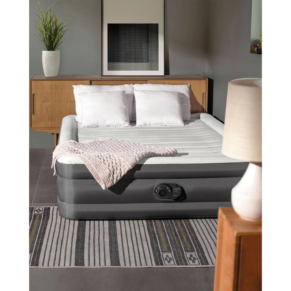 Intex TruAire Luxury Queen Air Mattress Airbed with Lumbar Support and Built in Pump 64095ED