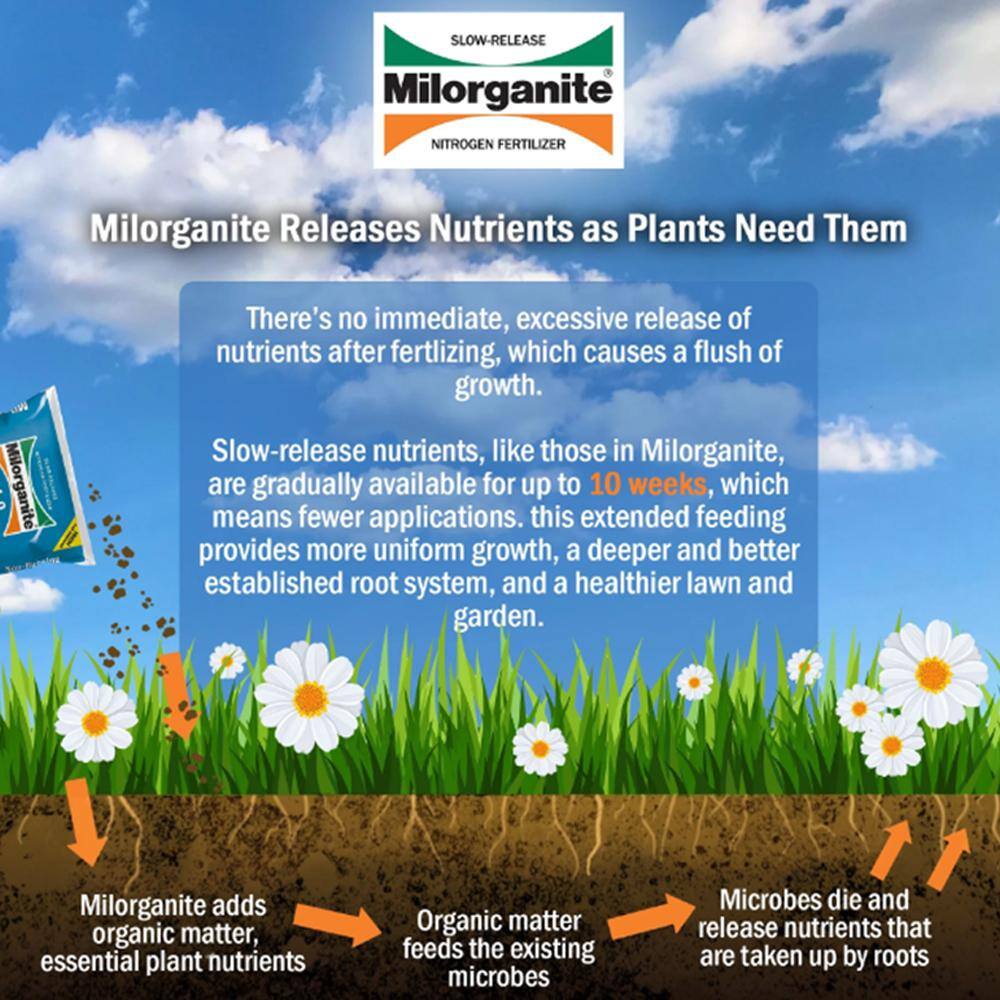 Milorganite 32 lbs. 2,500 sq. ft. Organic Slow-Release Nitrogen Lawn and Garden Dry Lawn Fertilizer 6-4-0 Pallet (63-Bags) 100552153
