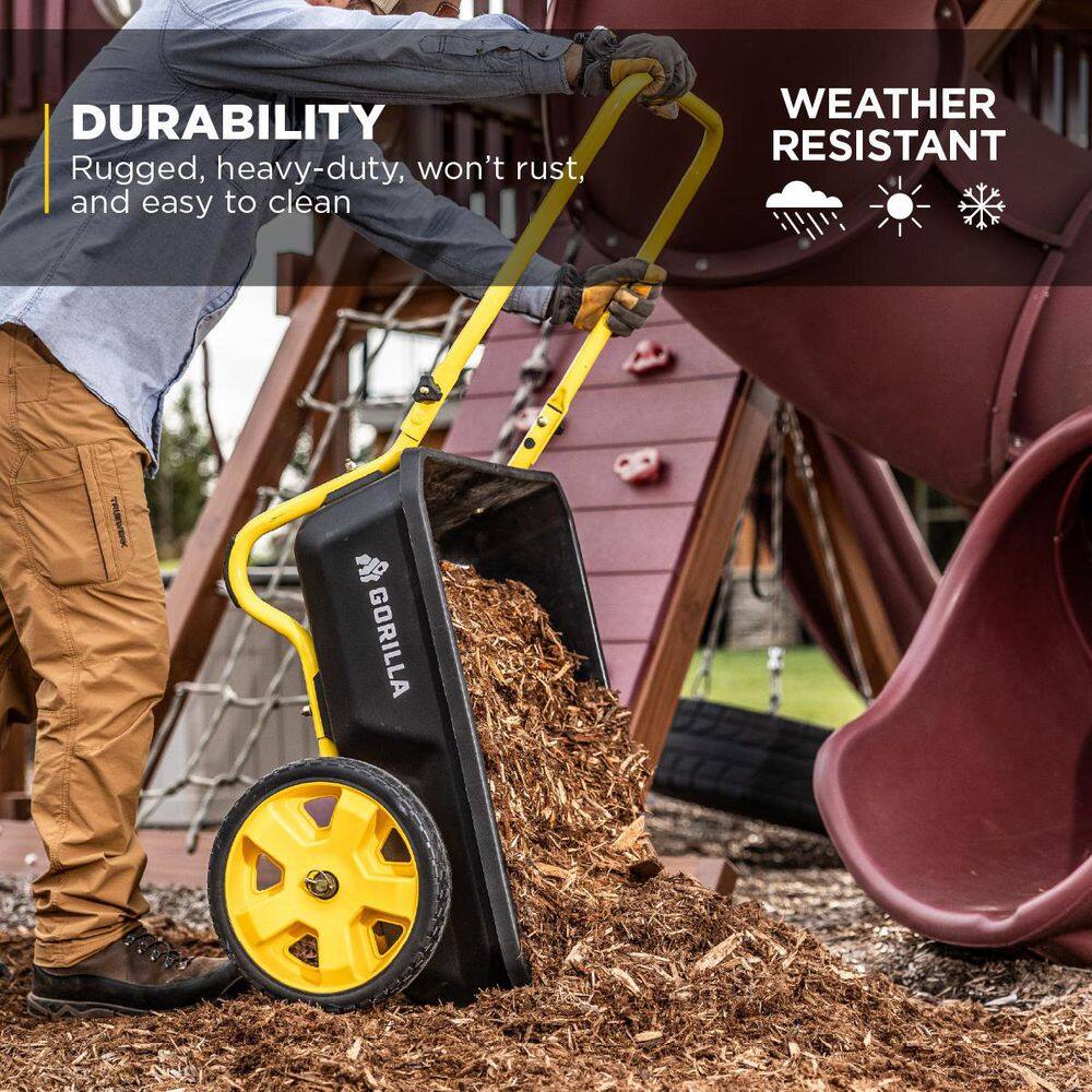 GORILLA CARTS 4 cu. ft. Poly Utility Garden Cart, 300 lbs. Capacity, 12 in. No-Flat Tires, Extra-Wide Foldable Handle GCR-4W