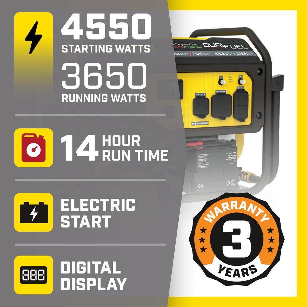Champion Power Equipment 4550/3650-Watt Electric Start Gas and Propane Dual Fuel Powered RV Ready Portable Generator 200973
