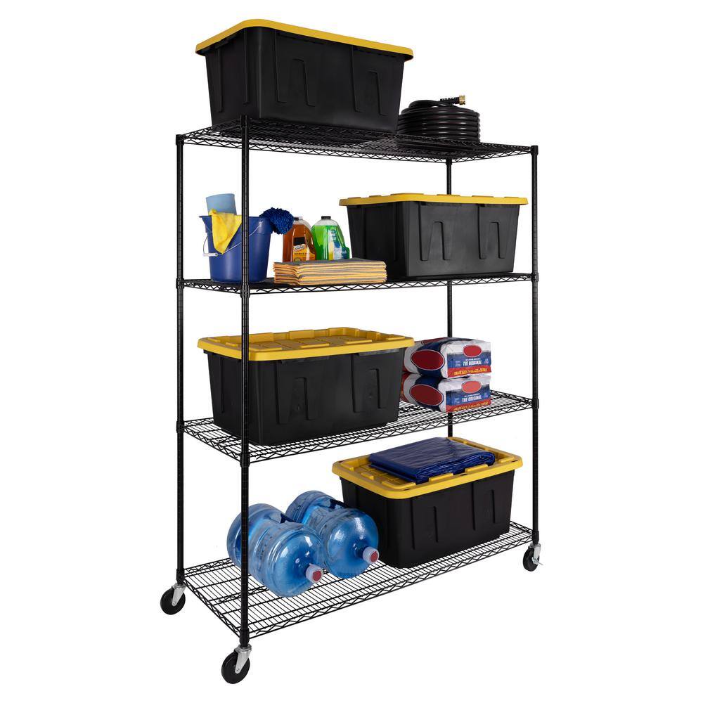 Seville Classics UltraDurable 4-Tier Commercial NSF Certified Steel Wire Shelving System in Black (60 in. W x 24 in. D x 76 in. H) SHE24611B