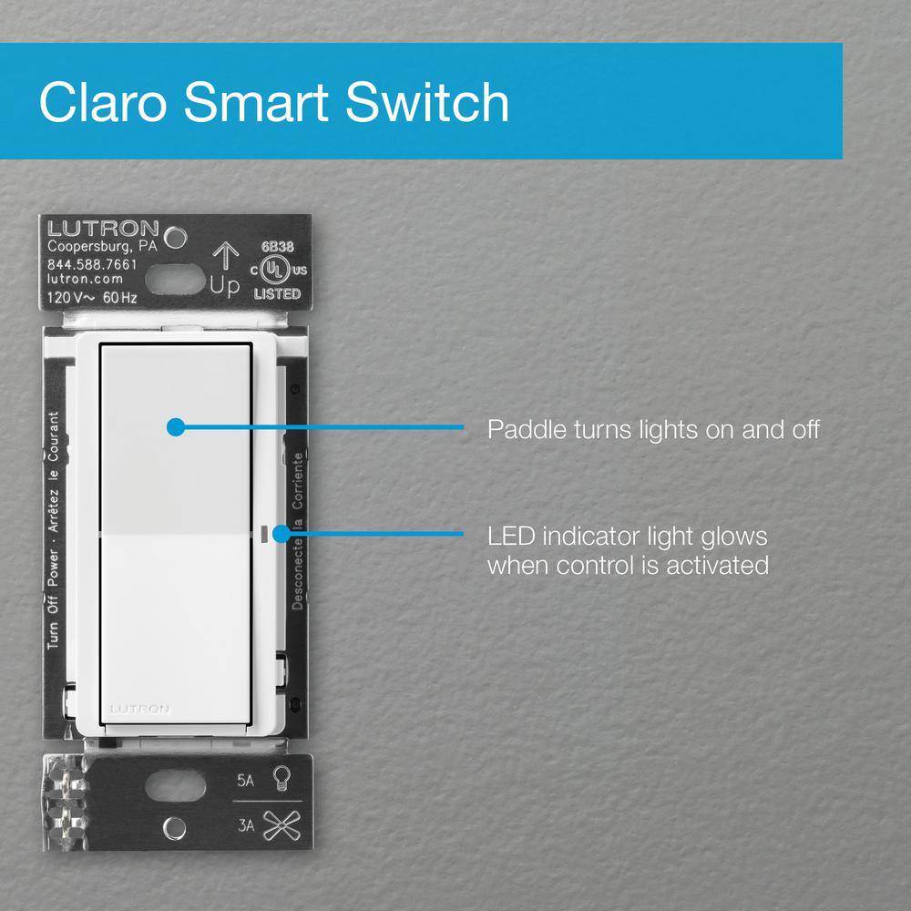 Lutron Claro Smart Switch for Caseta, On/Off Control of Lights/Fans, 5-Amp/Neutral Wire Required, Brown (DVRF-5NS-BR) DVRF-5NS-BR