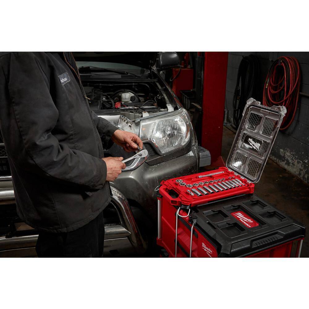 Milwaukee 3/8 in. Drive SAE Ratchet and Socket Mechanics Tool Set with Packout Case (28-Piece) 48-22-9481