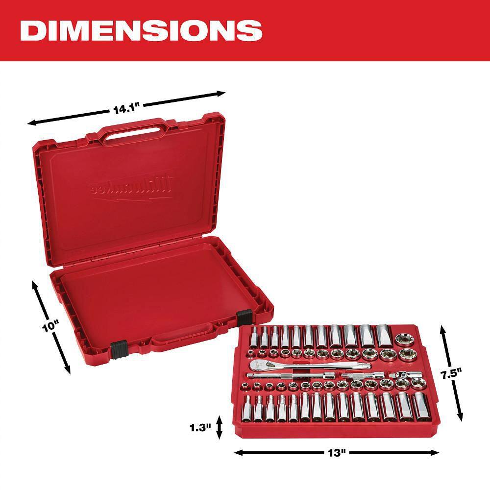 Milwaukee 3/8 in. Drive SAE/Metric Ratchet and Socket Mechanics Tool Set (60-Piece) 48-22-9408-48-22-9508