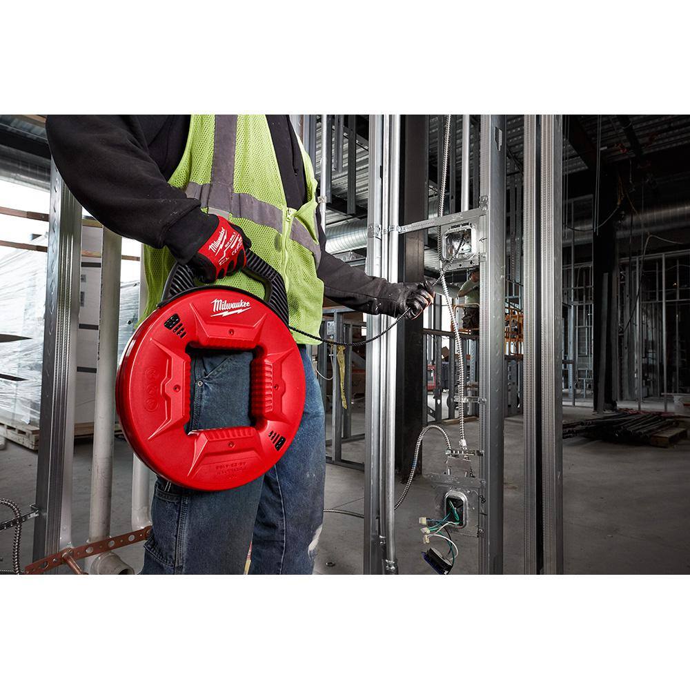 Milwaukee 100 ft. x 13 in. Polyester Fish Tape with Flexible Metal Leader and Rasping Jab Saw 48-22-4195-48-22-0104