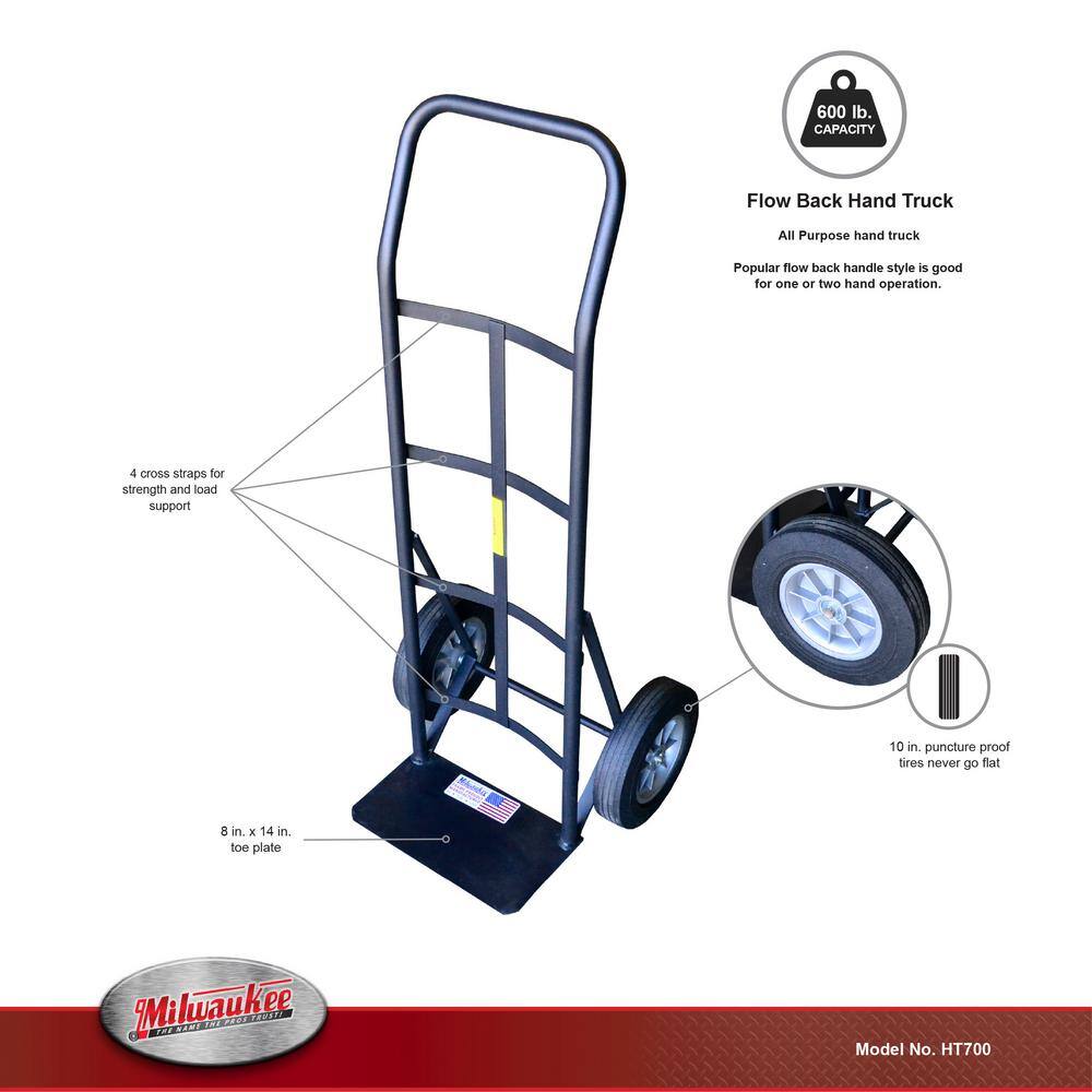 Milwaukee 600 lb. Capacity Flow Back Solid Tire Hand Truck HT700