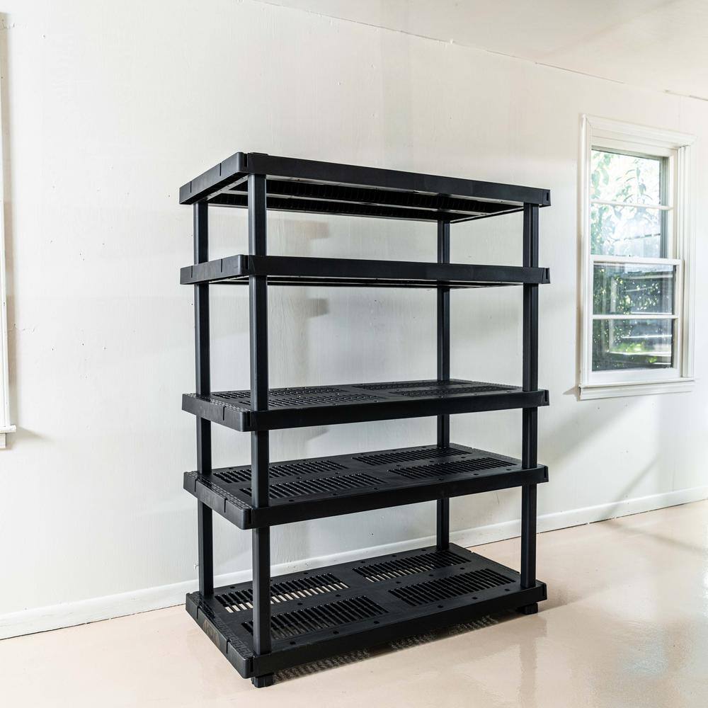 HDX 5 Tier Plastic Adjustable Garage Storage Shelving Unit in Black (48 in. W x 75 in. H x 24 in. D) 999-9324BB5