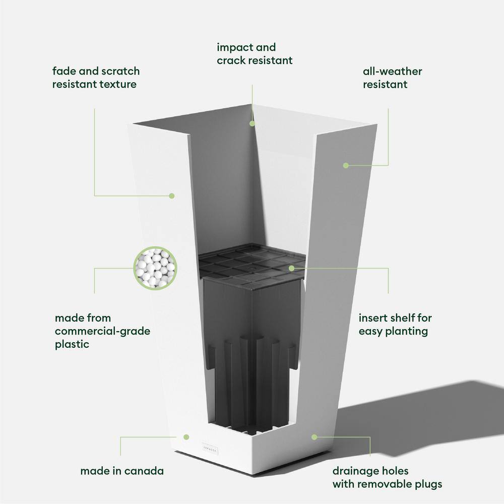 Veradek Midland Medium White Plastic Tapered Planter with Drainage Holes (15.25 in. L x 15.25 in. W x 30 in. H) MV32W