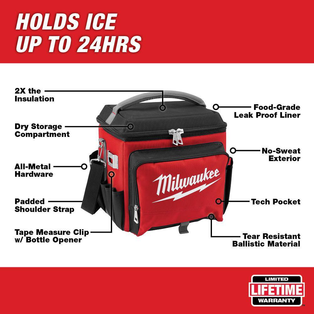 Milwaukee 21 Qt. Soft Sided Jobsite Lunch Cooler with PACKOUT Red 18 oz. Insulated Bottle with Sip Lid 48-22-8250-48-22-8395R