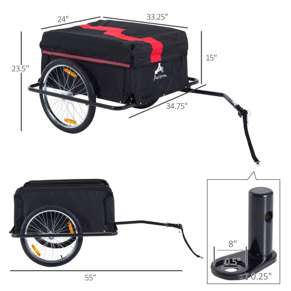 Aosom 34.75 in. W x 55 in. L x 23.5 in. H Bicycle Cargo Trailer, Two-Wheel Bike Luggage Wagon Trailer with Removable Cover 5664-0005R