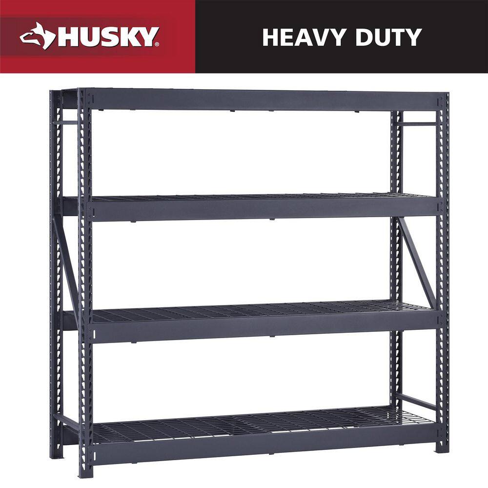 Husky 4-Shelf Metal Industrial Duty Freestanding Garage Storage Shelving Unit in Black (77 in. W x 72 in. H x 24 in. D) N2W772472W4B