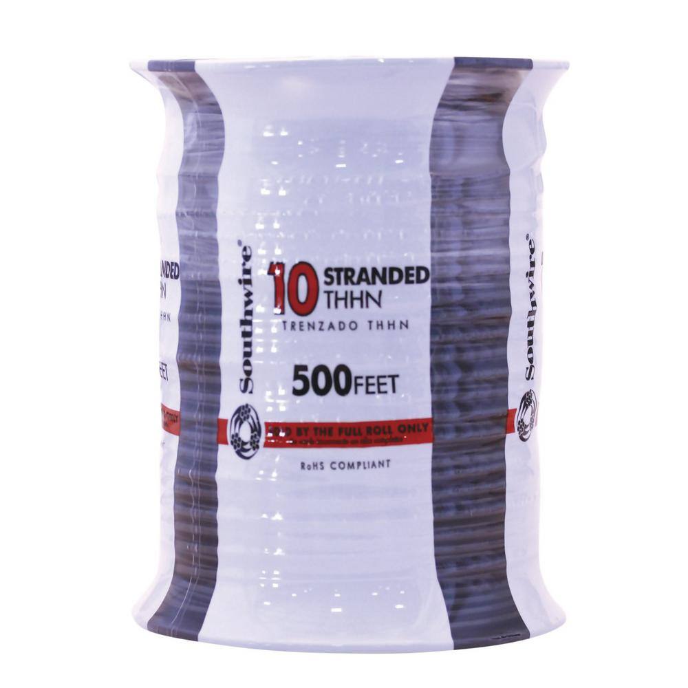 Southwire 500 ft. 10 Black Stranded CU THHN Wire 22973257