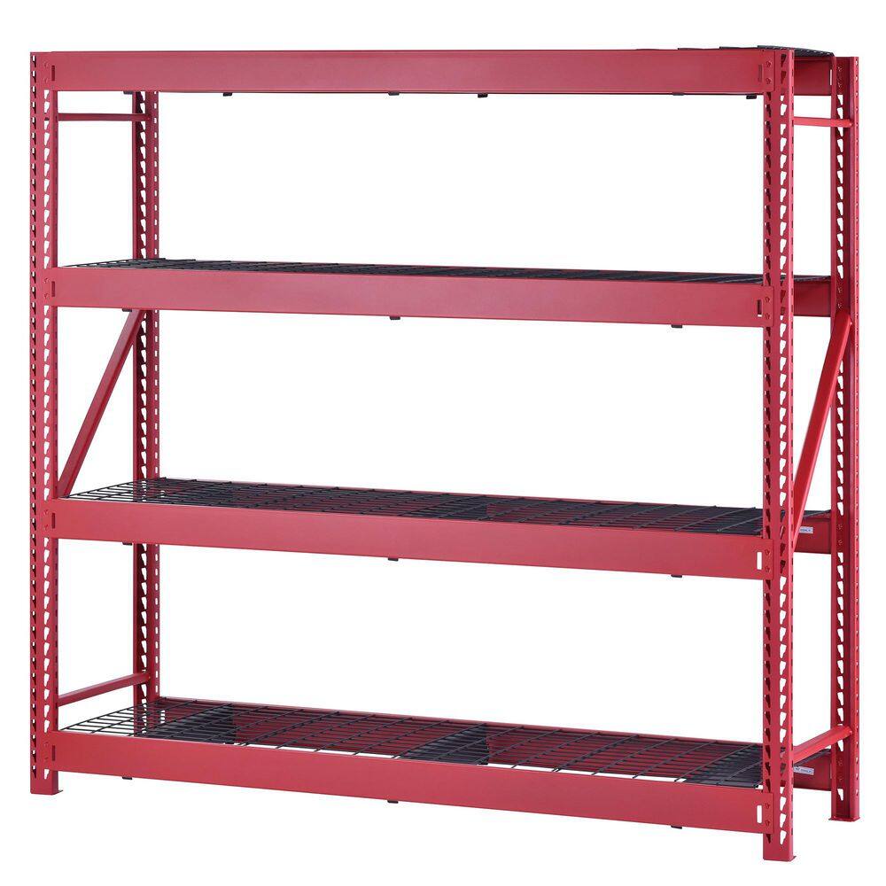 Husky 4-Shelf Metal Industrial Duty Freestanding Garage Storage Shelving Unit in Red (77 in. W x 72 in. H x 24 in. D) N2W772472W4R
