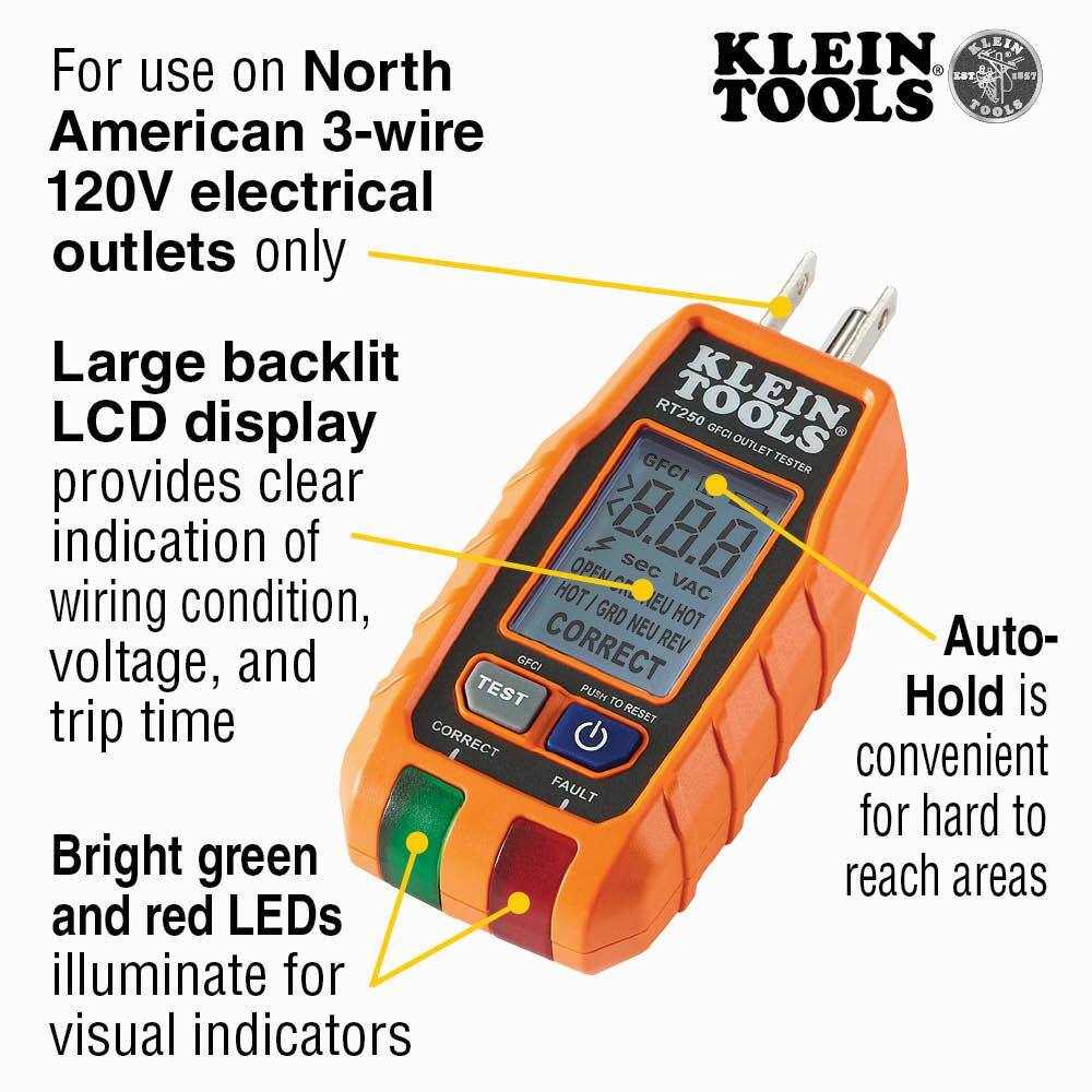 Klein Tools 600 Amp Digital Clamp Meter AC/DC True RMS Auto Ranging with GFCI Receptable Tester Tool Set M2O41529KIT