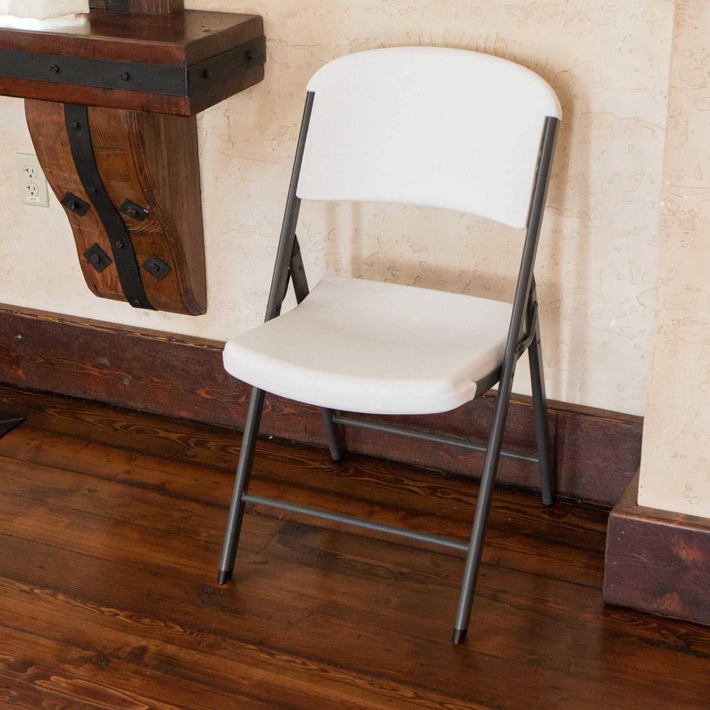 Lifetime White Plastic Seat Metal Frame Outdoor Safe Folding Chair (Set of 4) 42804