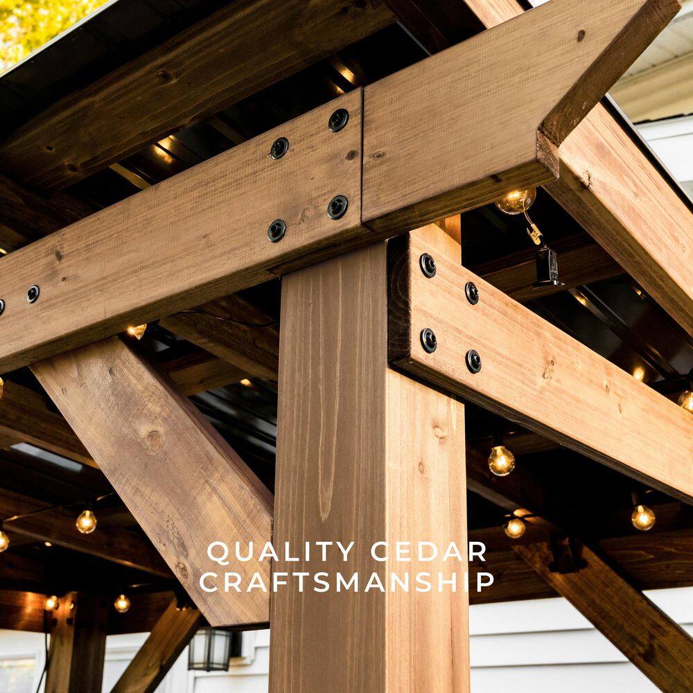 Backyard Discovery Saxony 8 ft. x 5 ft. All Cedar Wood Grill Gazebo with Hard Top Steel Roof, Powder Coated Steel Countertops and Electric 2104617com