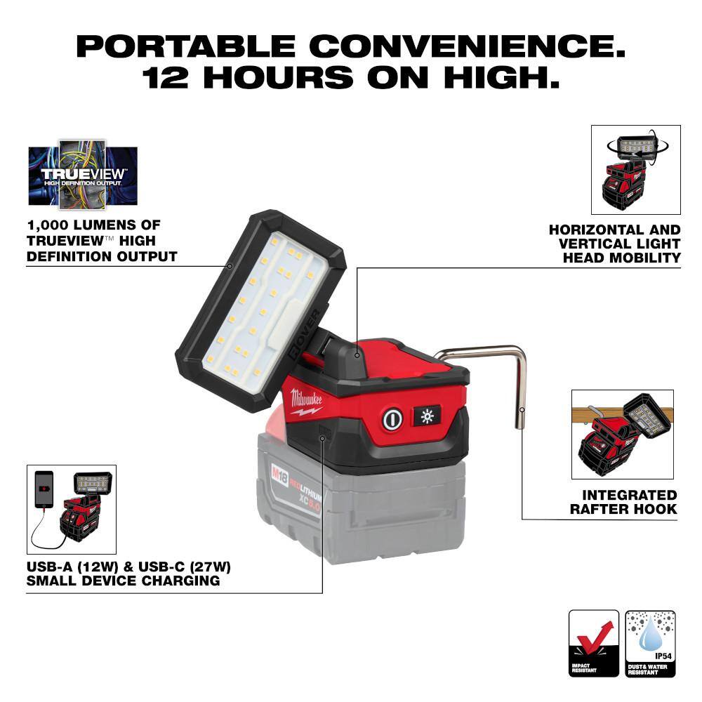 Milwaukee M18 18-Volt Lithium-Ion Cordless 6,000 Lumens Rocket Dual Power Tower Light w/ Charger, Flood Light, & 5.0 Ah Battery 2136-20-2359-20-48-11-1850
