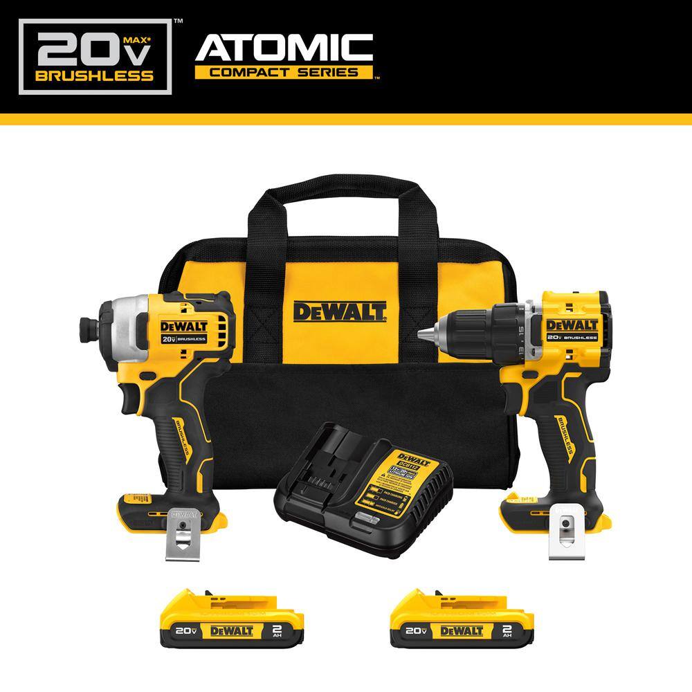 DEWALT ATOMIC 20V MAX Lithium-Ion Cordless Combo Kit 2-Tool and Mechanics Tool Set 142-Pc w/ (2) 2Ah Batteries, Charger and Bag DCK225D2WT73802
