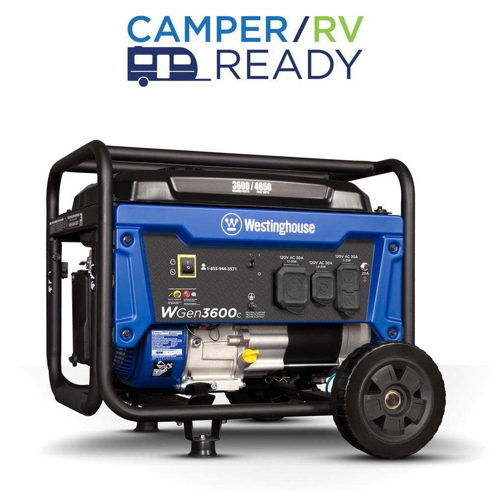 Westinghouse 4,650/3,600-Watt Gas Powered Portable Generator with Recoil Start WGen3600c