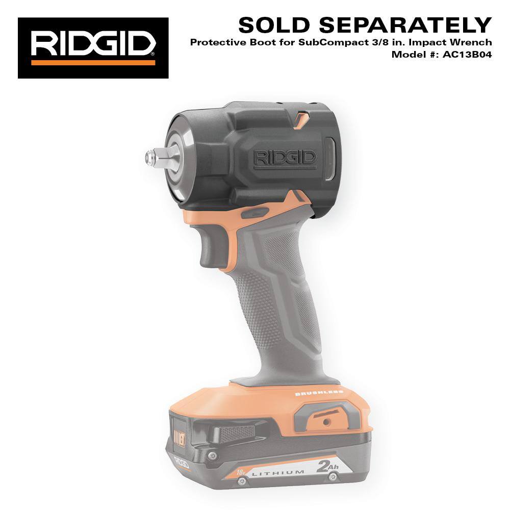RIDGID 18V (2) 4.0 Ah Batteries and Charger Kit with 18V Brushless SubCompact 3/8 in. Impact Wrench AC93044SBN-R872071B