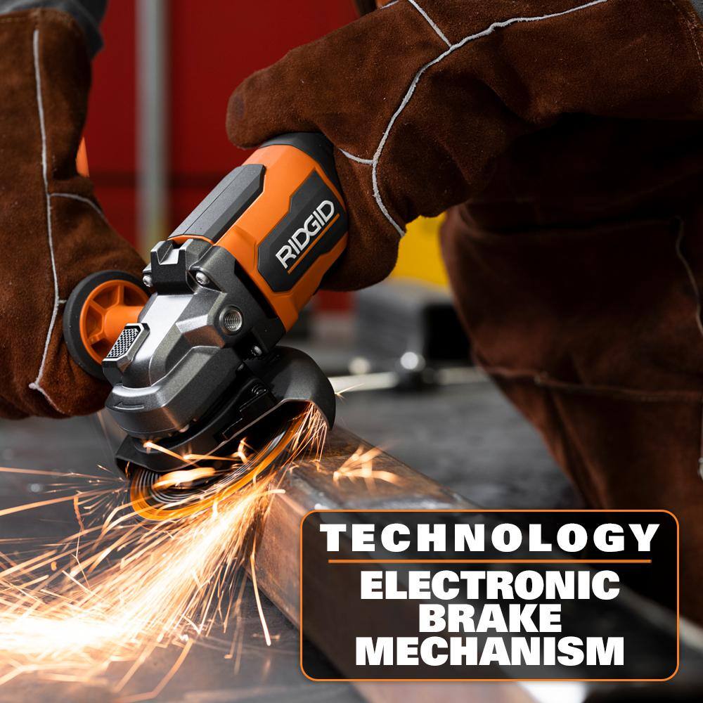 RIDGID 18V Brushless Cordless 4-1/2 in. Paddle Switch Angle Grinder with (2) 4.0 Ah Batteries, Charger, and Bag R86047B-AC93044SBN