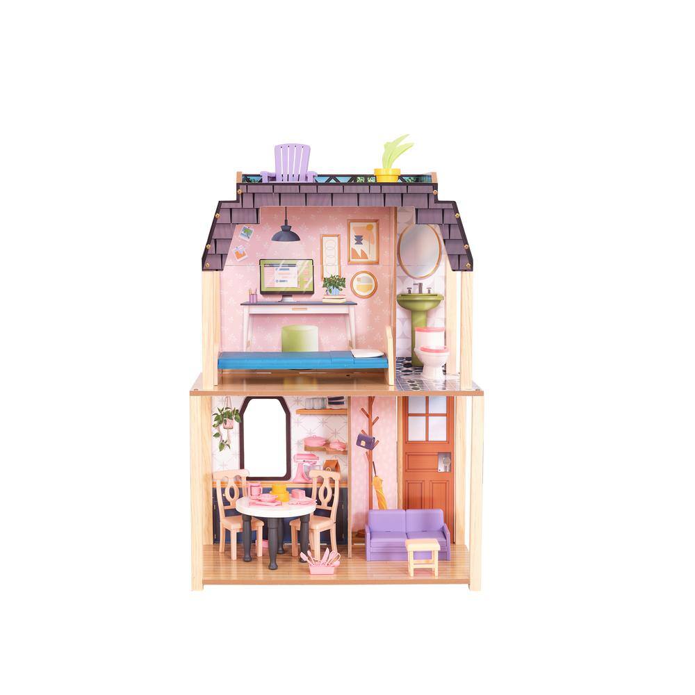 KidKraft Bella View Wooden Dollhouse with Rooftop Deck and 31 Accessories 20638
