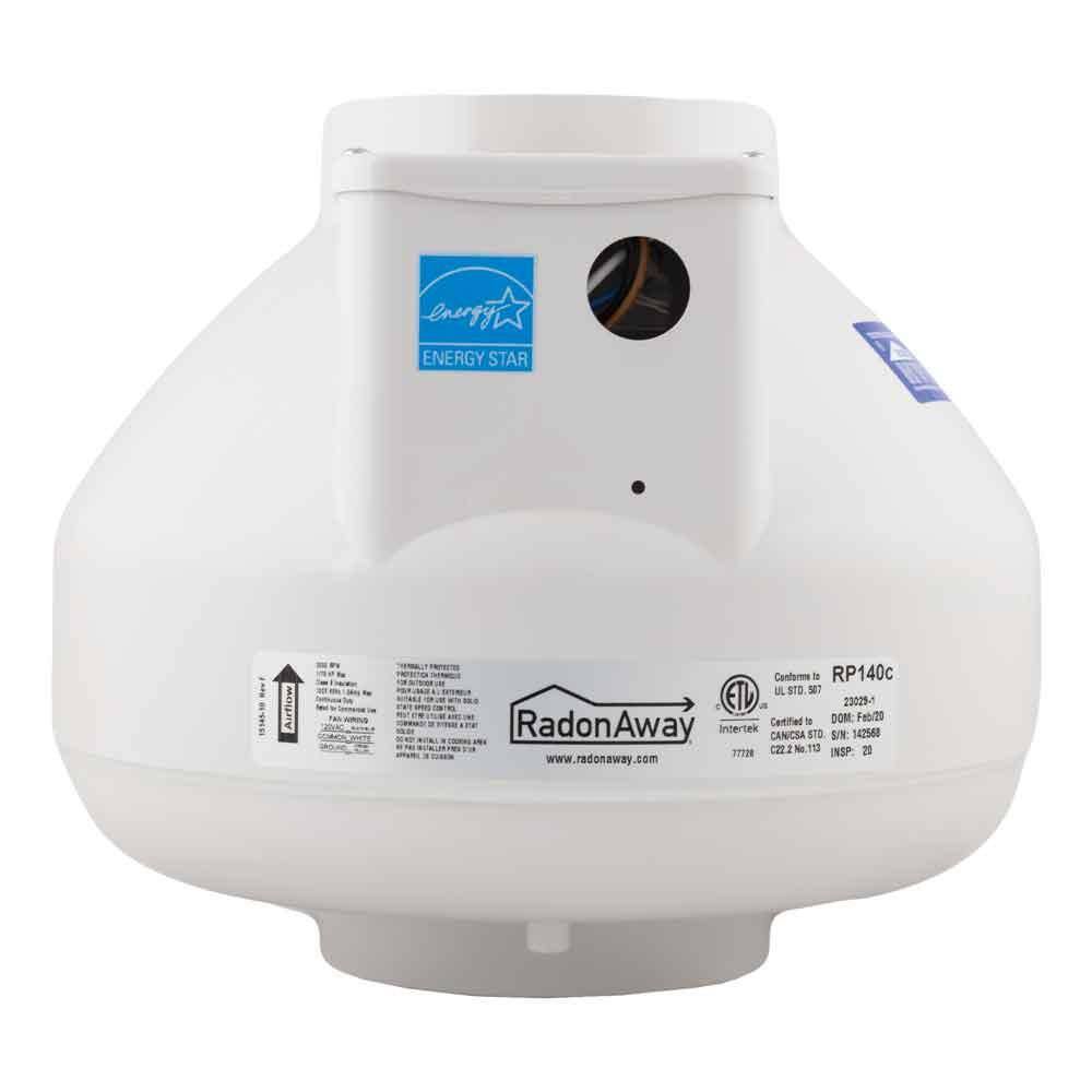 RadonAway RP140C 4 in. Inlet and Outlet Inline Radon Fan in White with 0.7 in. Maximum Operating Pressure 23029-1