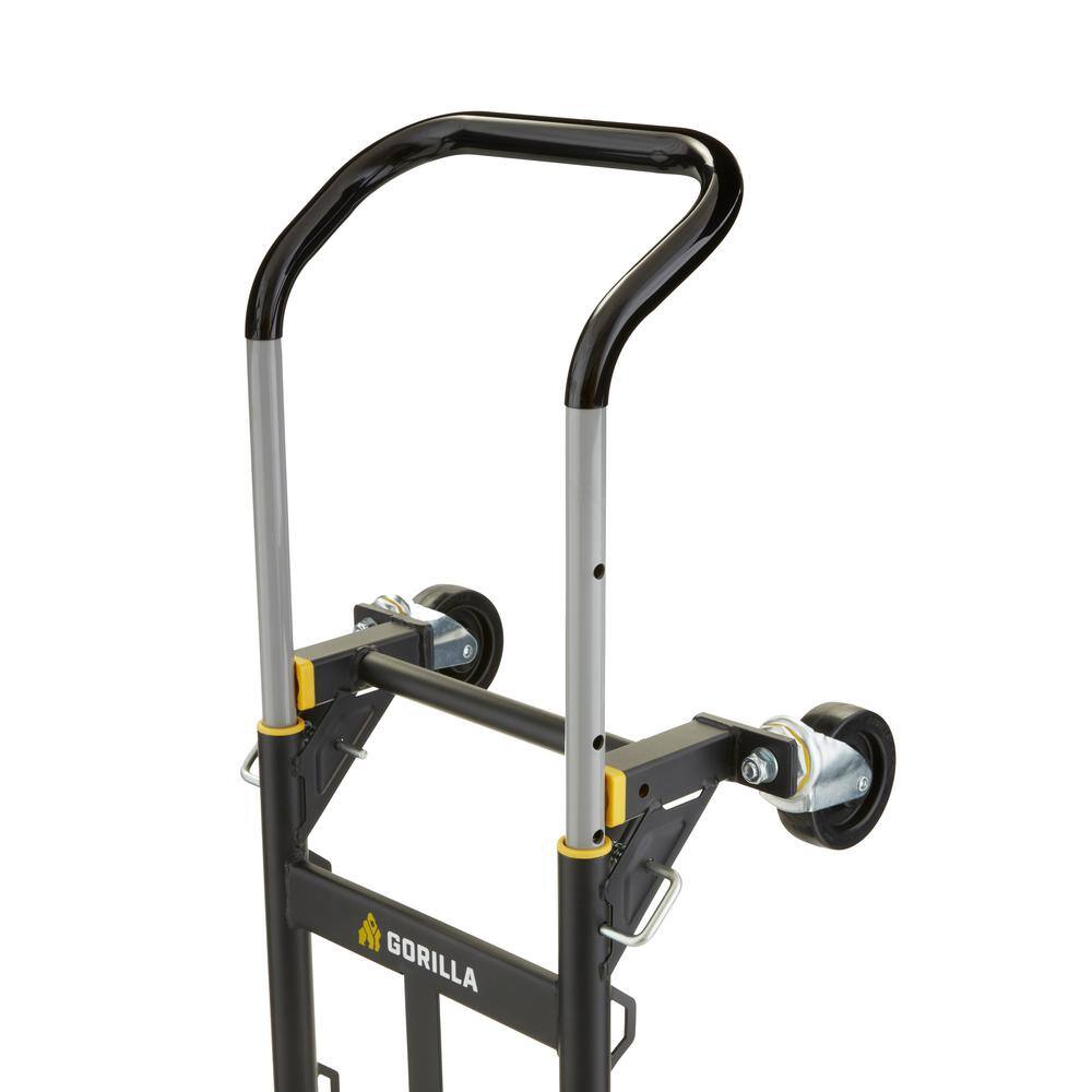 Gorilla 800 lbs. Capacity Convertible Steel Hand Truck, Wide Dual Mode Adjustable Height Handle, Simple/Safe Flatbed Conversion GH2-8