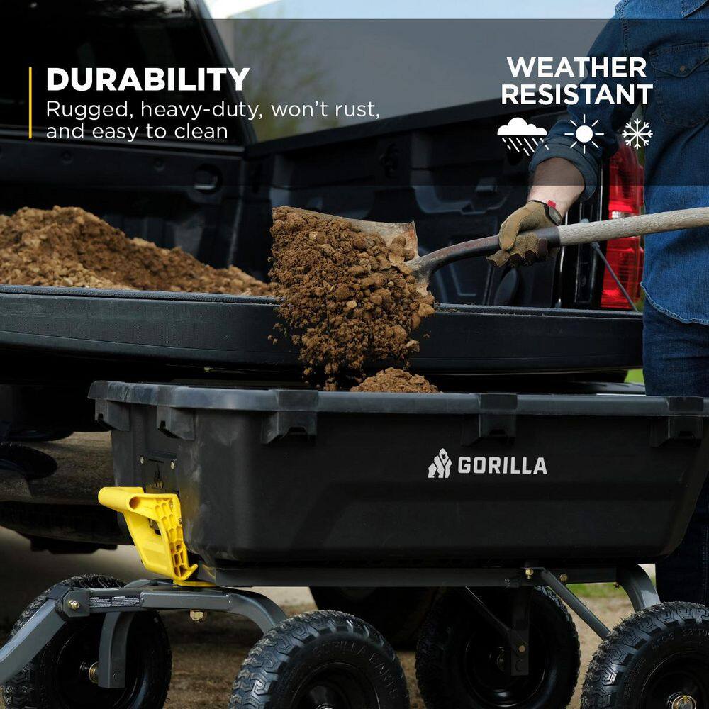 GORILLA CARTS 7 cu. ft. (40 in. x 27 in. x 11 in.), Patented Poly Bed Dumping Garden Cart, 1200 lbs. Capacity, Pull/Tow Handle Design GCG-7