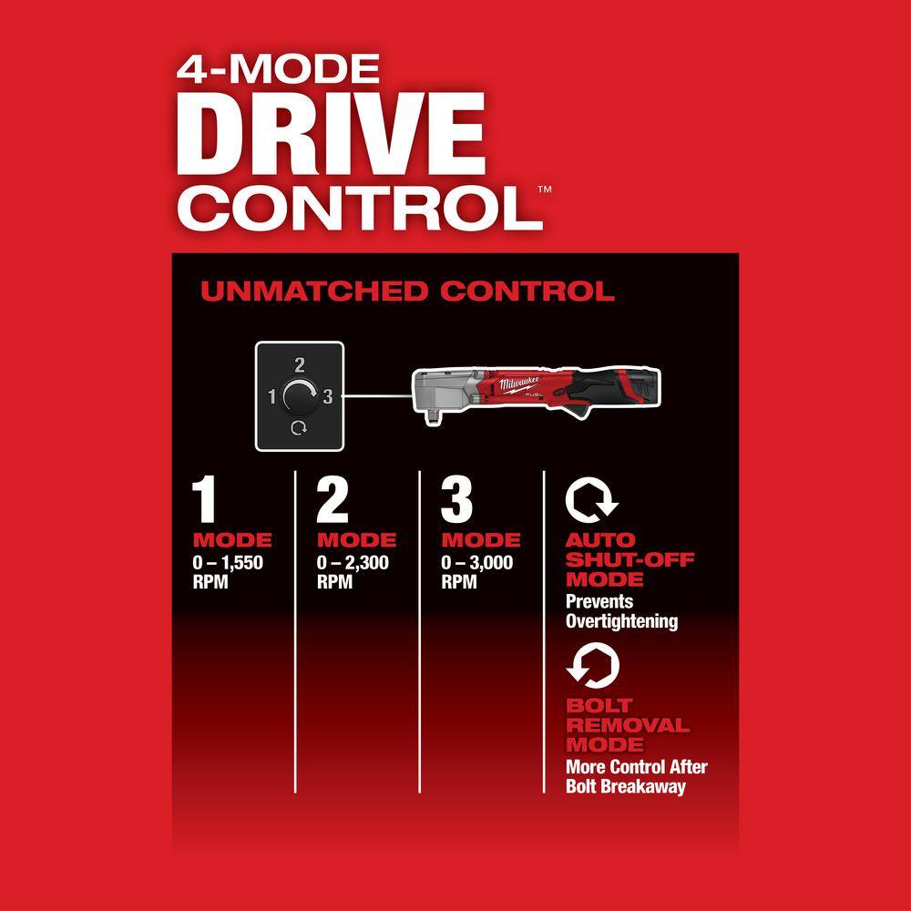 Milwaukee M12 FUEL 12V Lithium-Ion Brushless Cordless 1/2 in. Right Angle Impact Wrench Kit w Two 2.0 Ah Batteries & ROVER Light 2565-22-2367-20