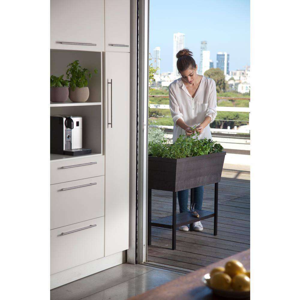 Keter Urban Bloomer 32.3 in. W x 30.7 in. H Graphite Resin Elevated Patio Garden Bed 236157