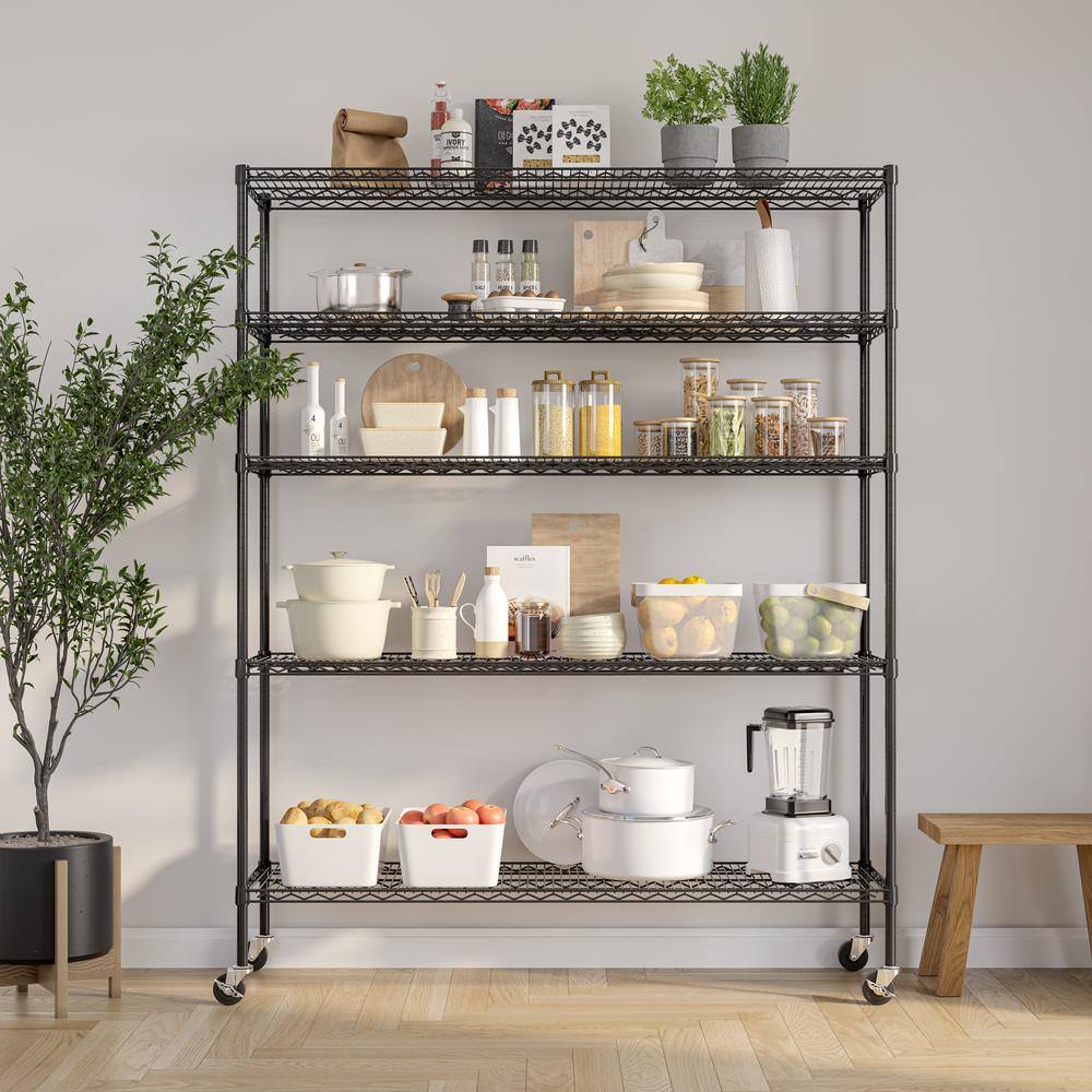 Seville Classics UltraDurable Black 5-Tier NSF-Certified Wire Steel Garage Storage Shelving Unit (60 in. W x 72 in. H x 18 in. D) SHE18602