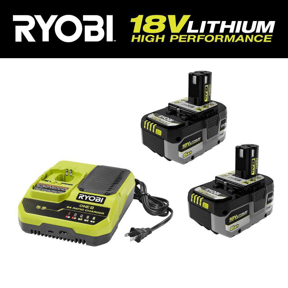 RYOBI ONE+ 18V 8A Rapid Charger with 6.0 Ah HIGH PERFORMANCE Battery (2-Pack) PCG008-PBP2007