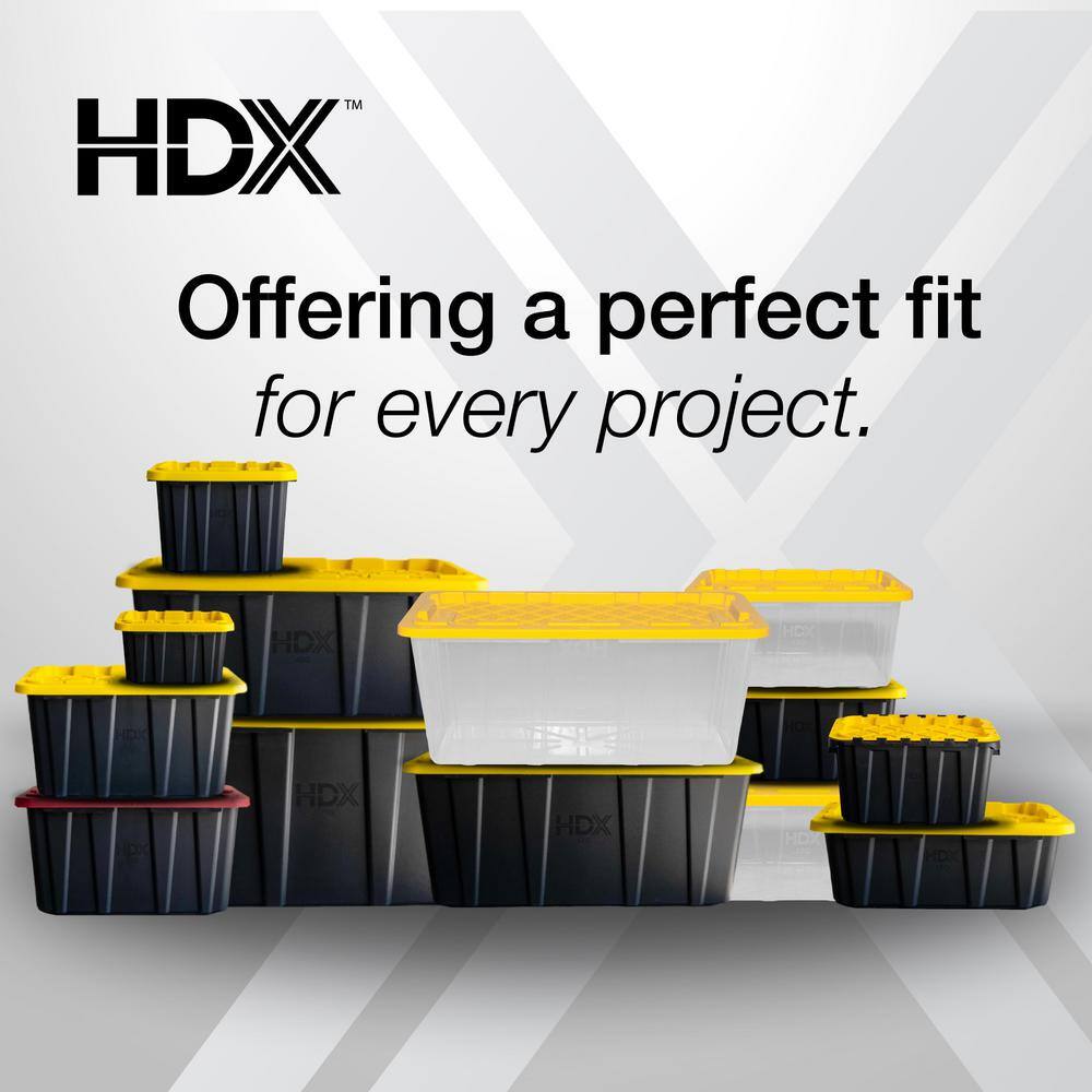 HDX 27 Gal. Tough Storage Tote in Black with Yellow Lid (4-Pack) 999-HDX-27G-4