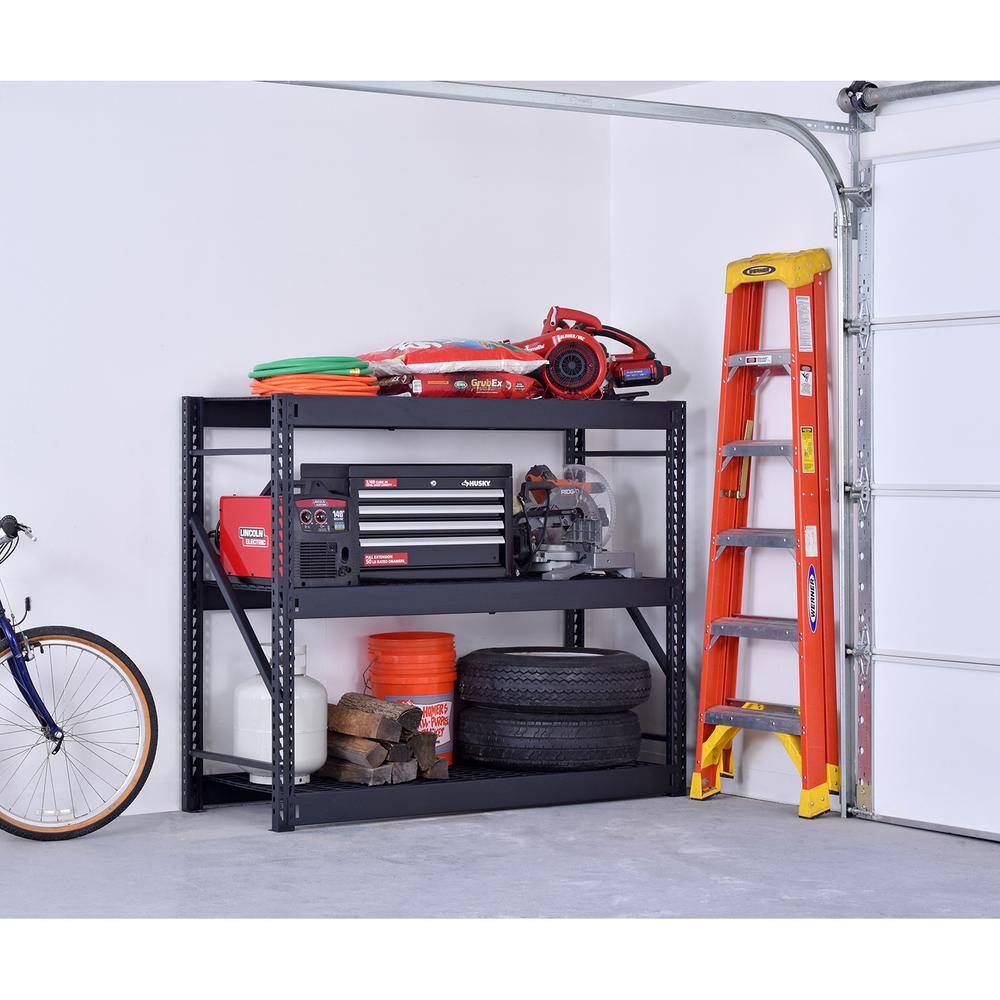 Husky 3-Shelf Metal Industrial Duty Freestanding Garage Storage Shelving Unit in Black (65 in. W x 54 in. H x 24 in. D) N2W652454W3B