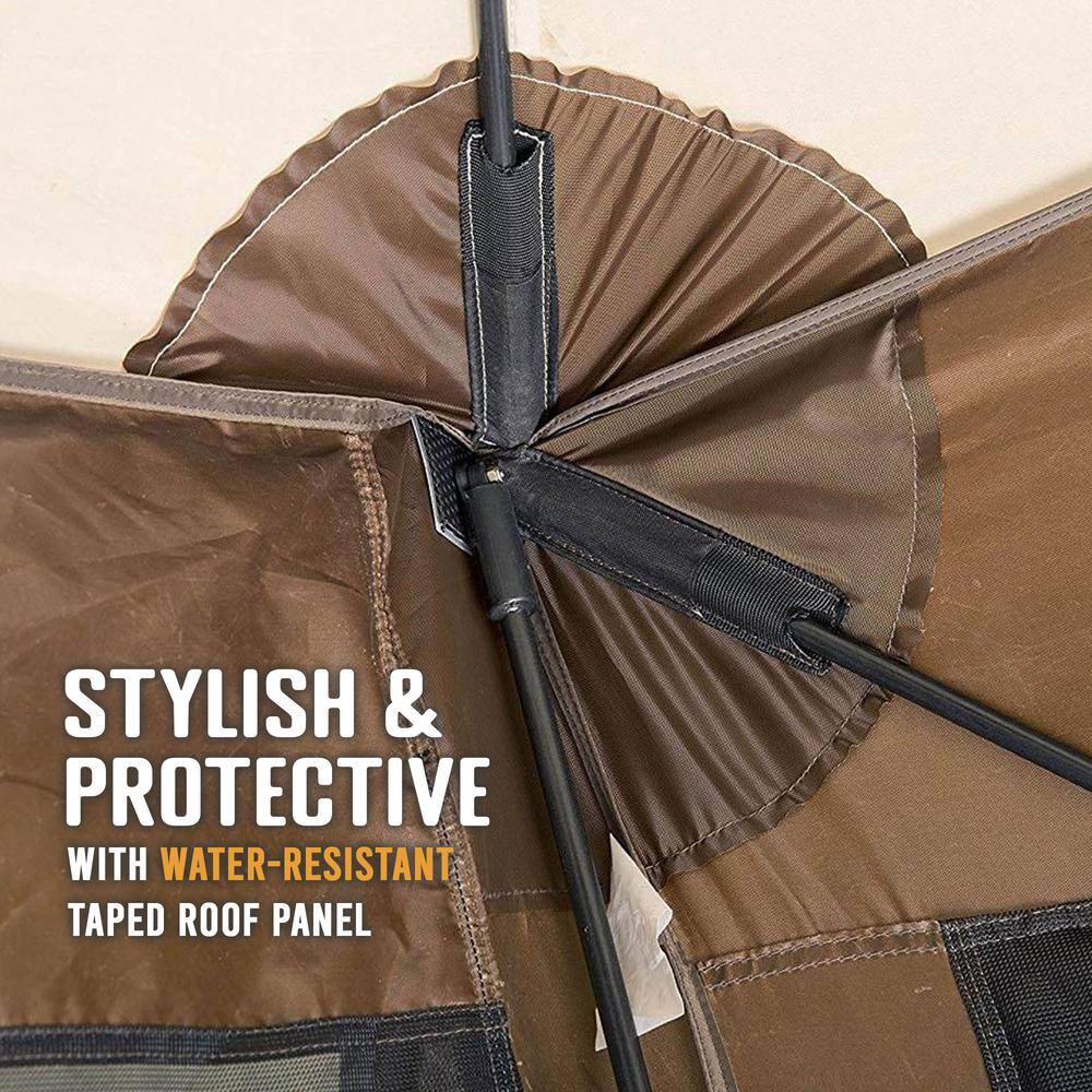 Clam Traveler Screen Shelter 4-Side in Brown/Tan Roof/Black Mesh with Wind Panel CLAM-TV-9881