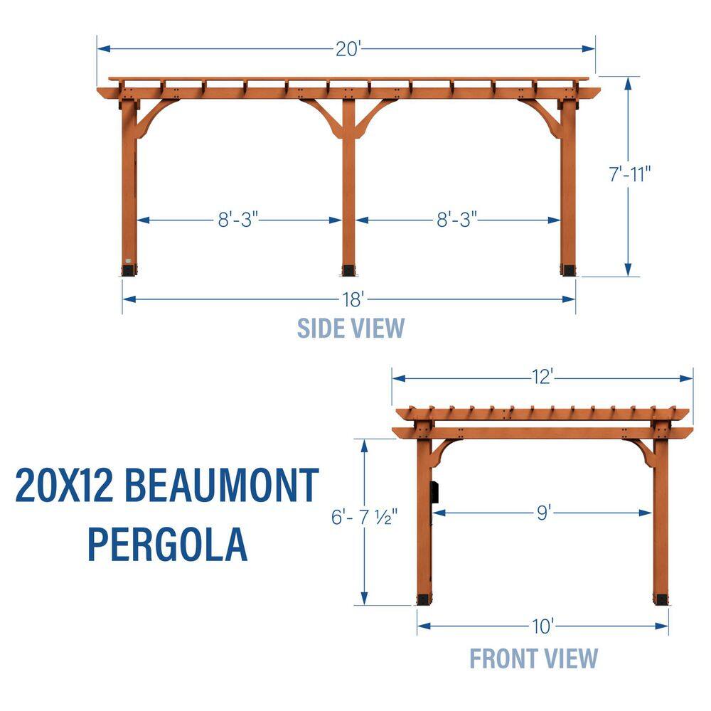 Backyard Discovery Beaumont 20 ft. x 12 ft. Light Brown Traditional Outdoor All Cedar Wood Patio Pergola Shade Structure with Electric 2101579COM