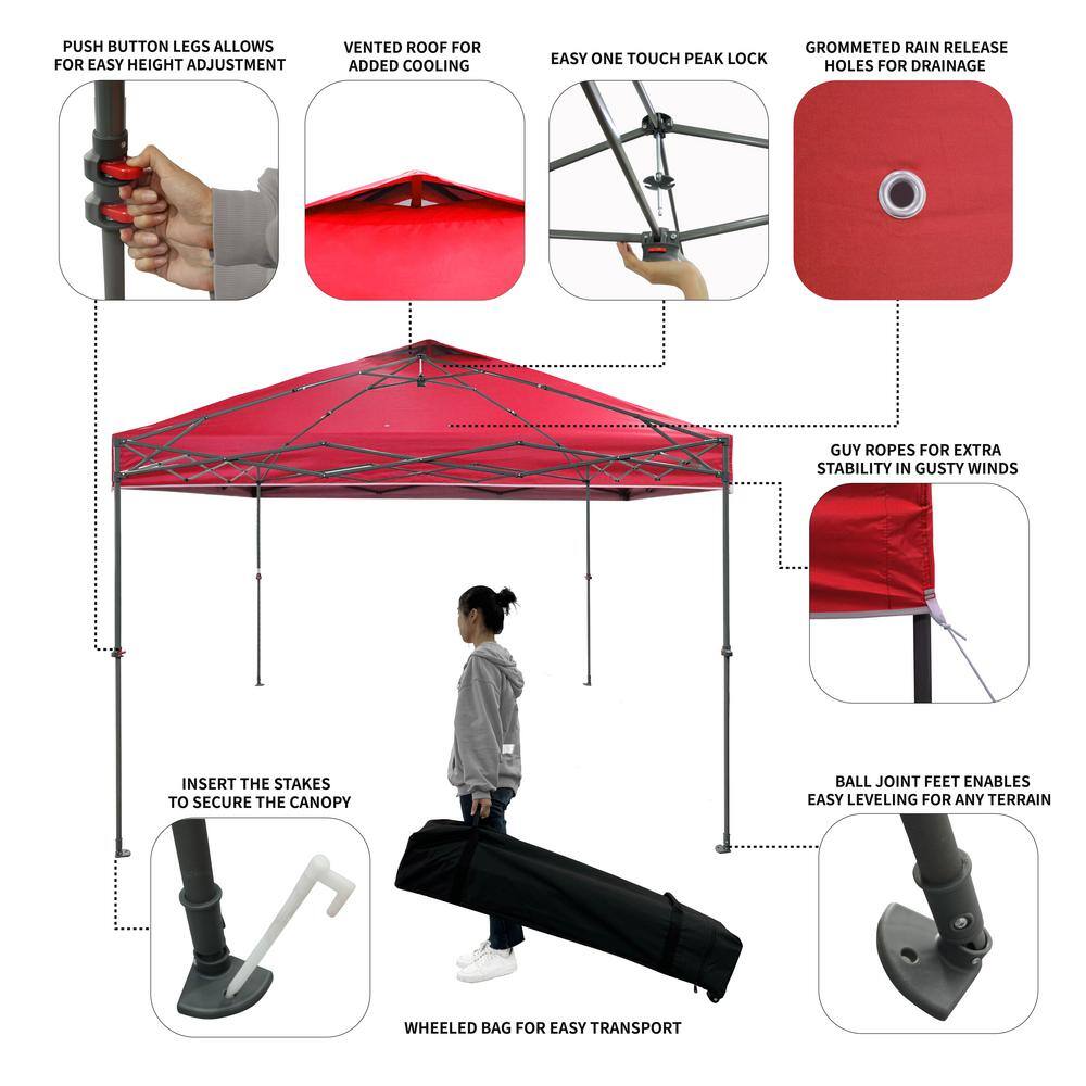 Everbilt 10 ft. x 10 ft. Red Instant Canopy Pop Up Tent NS CLIA 100-R