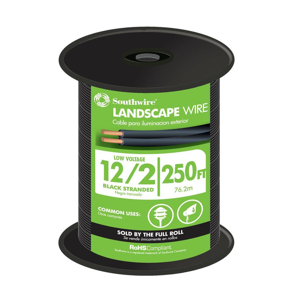 Southwire 250 ft. 12/2 Black Stranded CU Low-Voltage Landscape Lighting Wire 55213444