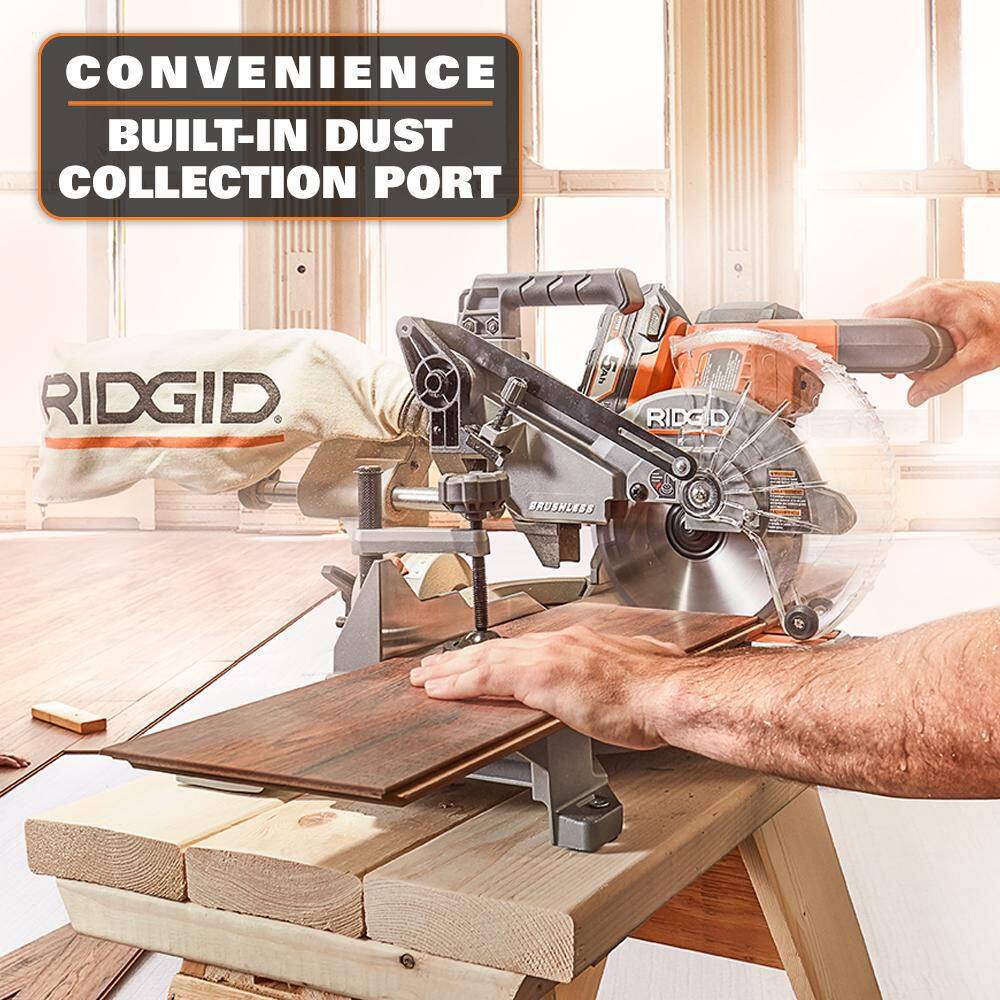 RIDGID 18V (2) 4.0 Ah Batteries and Charger Kit with 18V Brushless Cordless 7-1/4 in. Dual Bevel Sliding Miter Saw AC93044SBN-R48607B