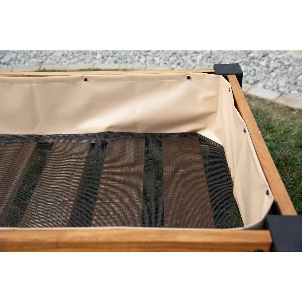 Backyard Discovery 44 in. x 25 in. Teak Wood Raised Garden Bed Planter w/Powder Coated Steel Accents and Mesh Liner for Balcony Porch Patio 2204058com