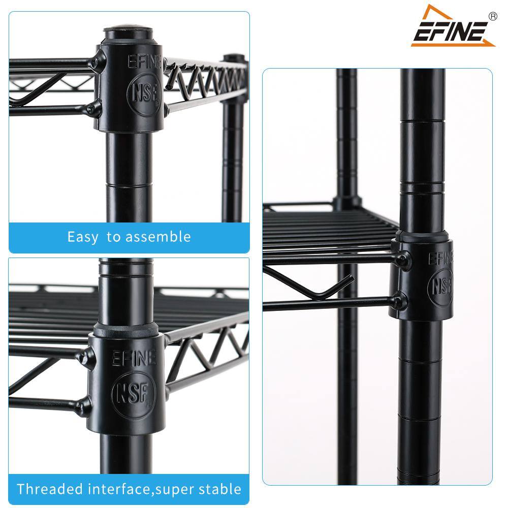 EFINE Black 5-Tier Rolling Carbon Steel Wire Garage Storage Shelving Unit with Casters (30 in. W x 63 in. H x 14 in. D) RL200-5W